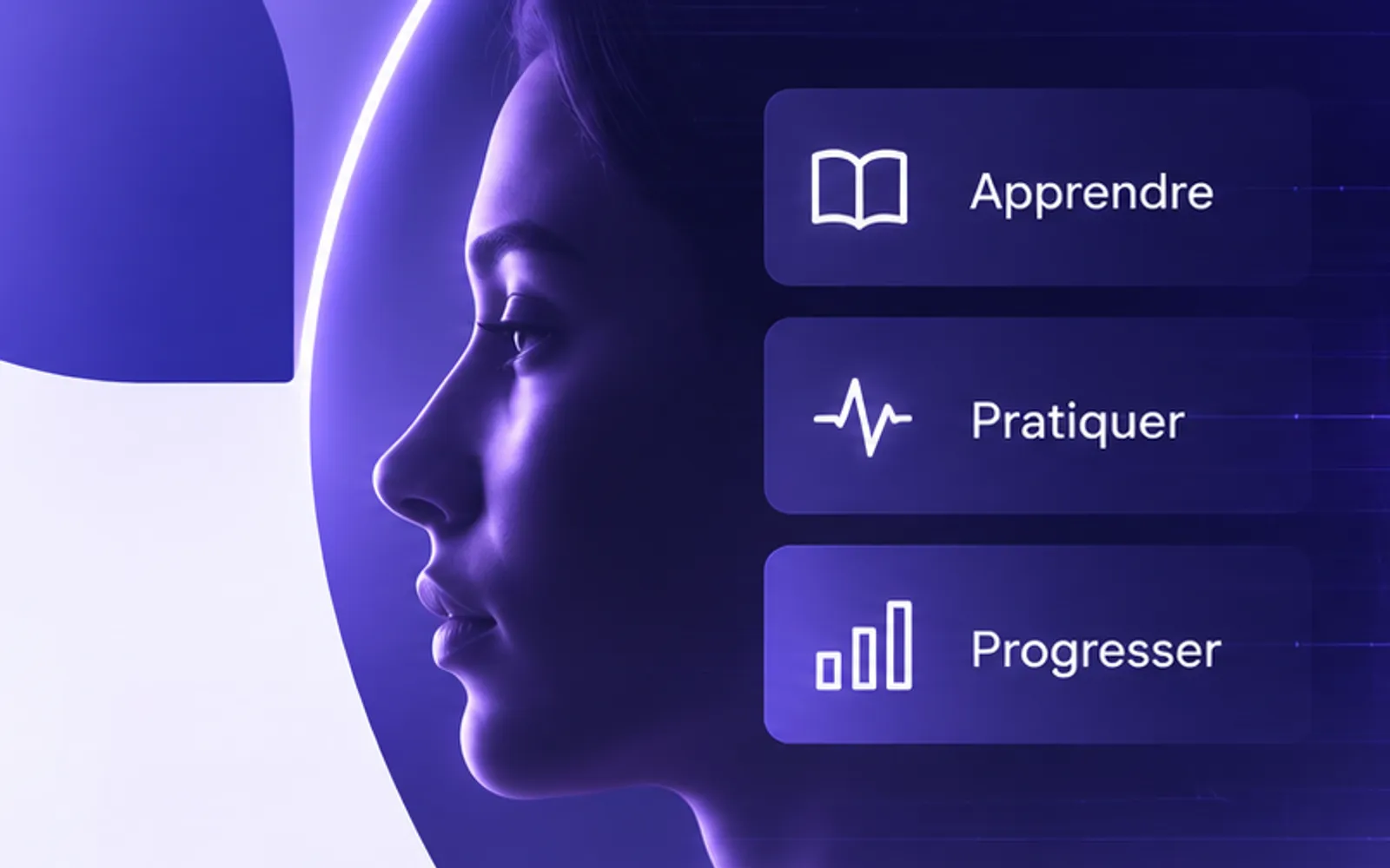 Les trois temps de noisette.ai : apprendre, pratiquer, progresser.